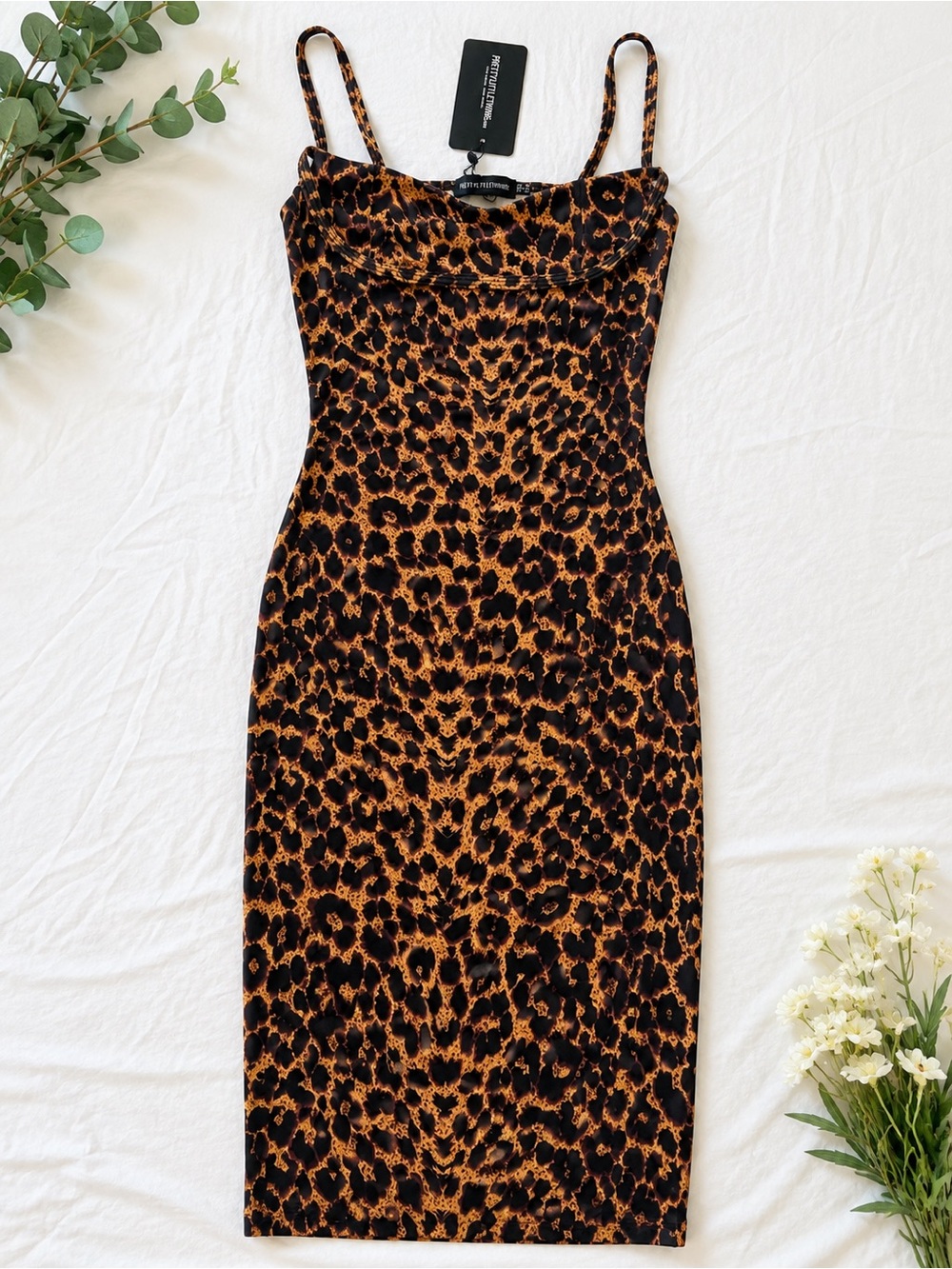 PrettyLittleThing Leopard Print Midi Dress - Black & Brown